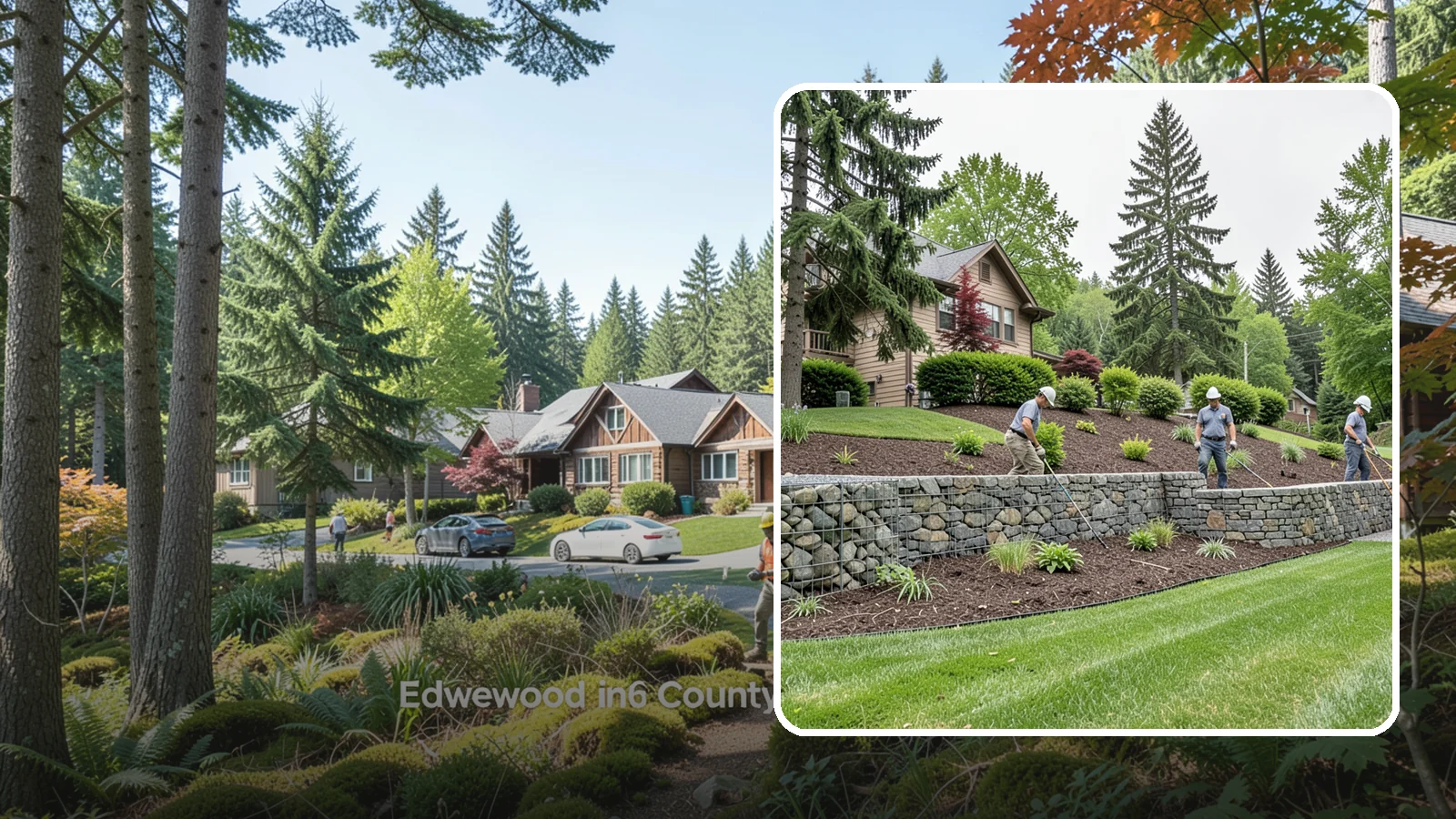 Gabion Retaining Wall in Edgewood, Pierce County, WA - A free-draining wall of stone-filled wire baskets that offers industrial style and outstanding water management for PNW slopes.