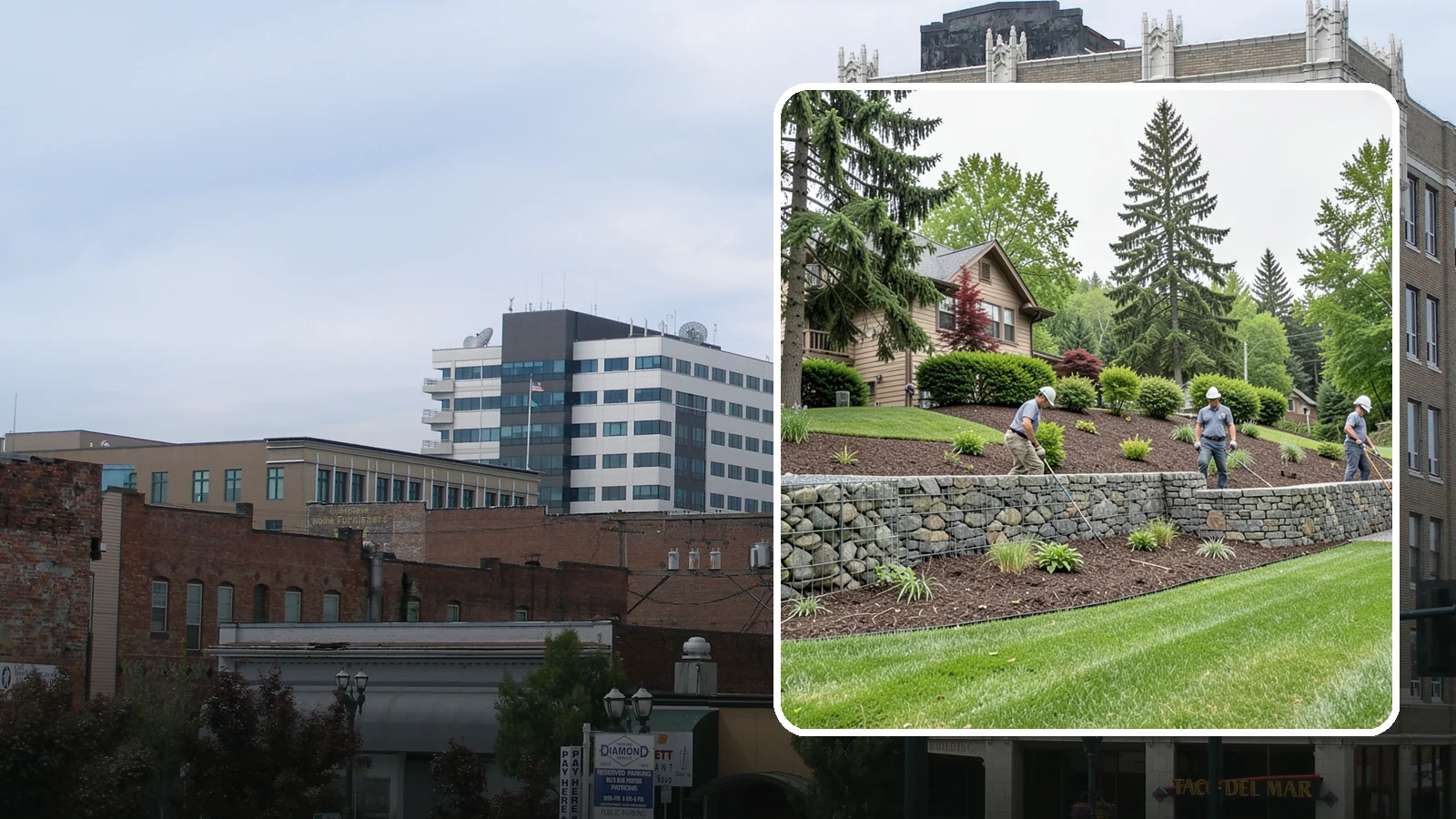 Gabion Retaining Wall in Everett, Snohomish County, WA - A free-draining wall of stone-filled wire baskets that offers industrial style and outstanding water management for PNW slopes.