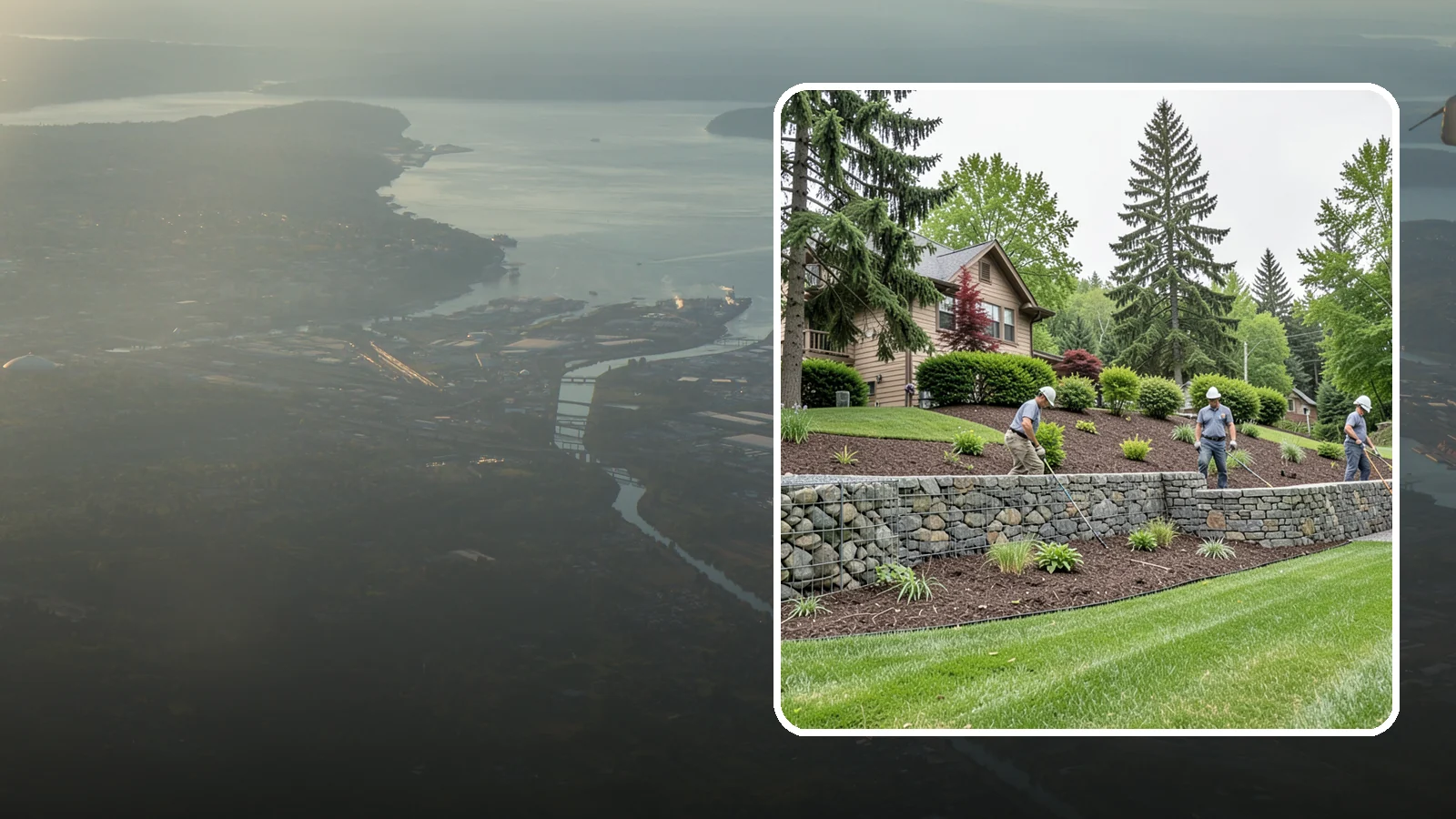 Gabion Retaining Wall in Fife, Pierce County, WA - A free-draining wall of stone-filled wire baskets that offers industrial style and outstanding water management for PNW slopes.
