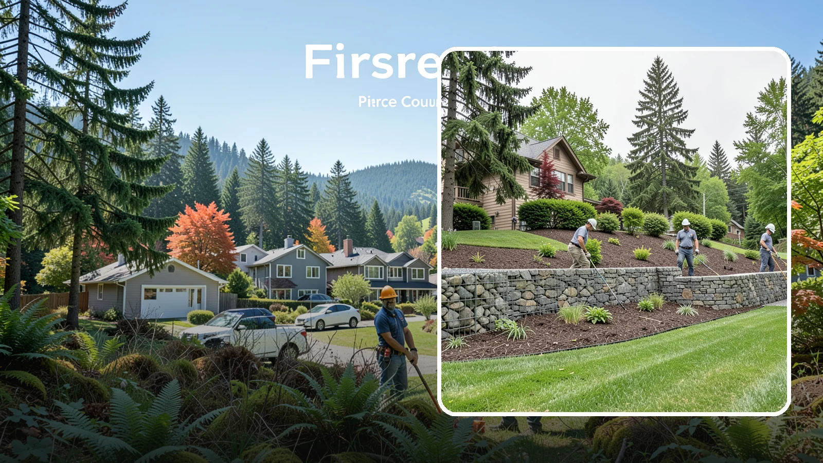Gabion Retaining Wall in Fircrest, Pierce County, WA - A free-draining wall of stone-filled wire baskets that offers industrial style and outstanding water management for PNW slopes.