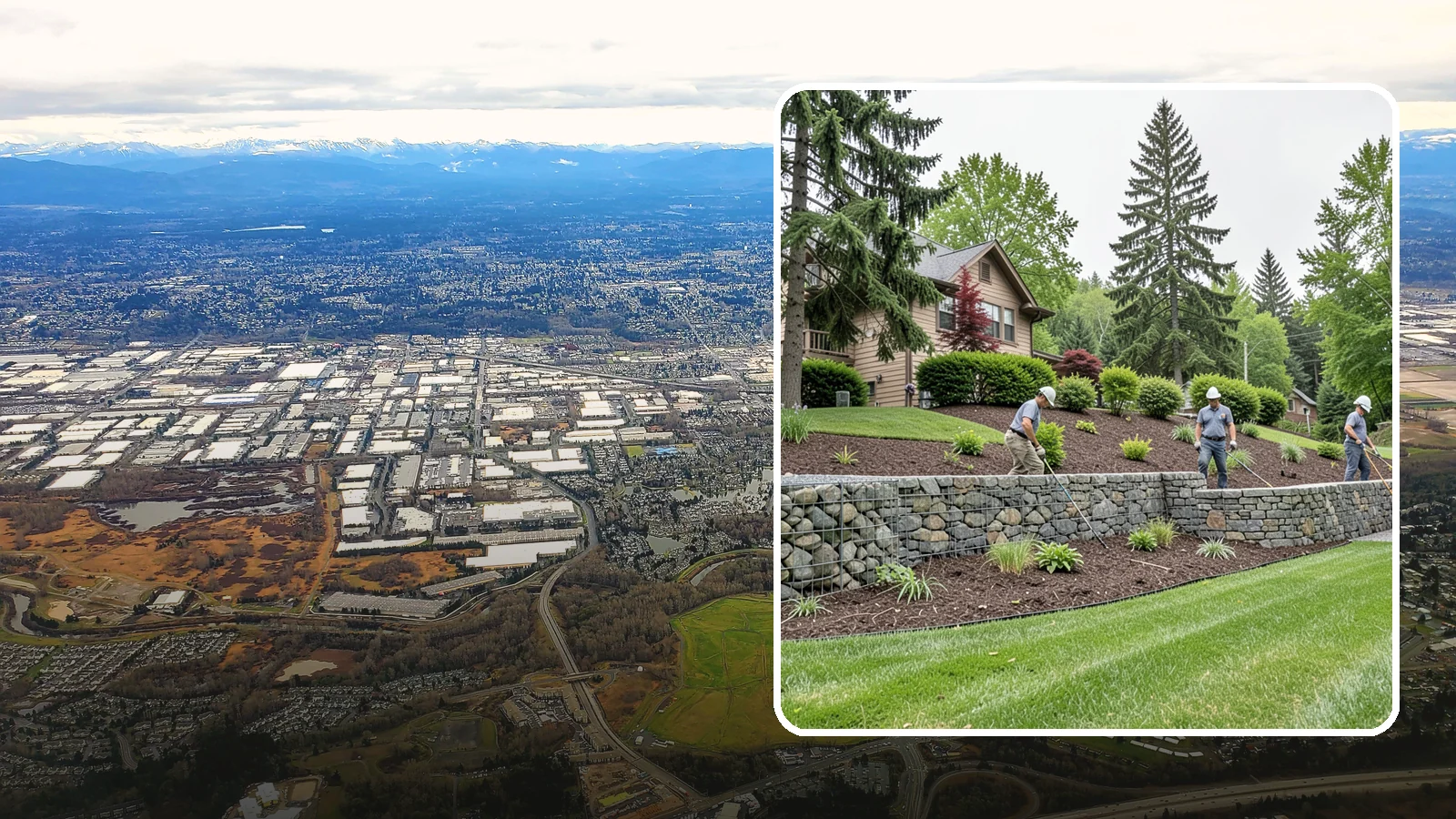 Gabion Retaining Wall in Kent, King County, WA - A free-draining wall of stone-filled wire baskets that offers industrial style and outstanding water management for PNW slopes.