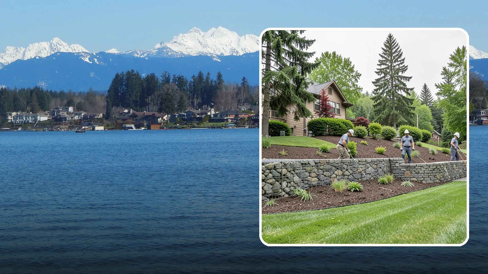 Gabion Retaining Wall in Lake Stevens, Snohomish County, WA - A free-draining wall of stone-filled wire baskets that offers industrial style and outstanding water management for PNW slopes.