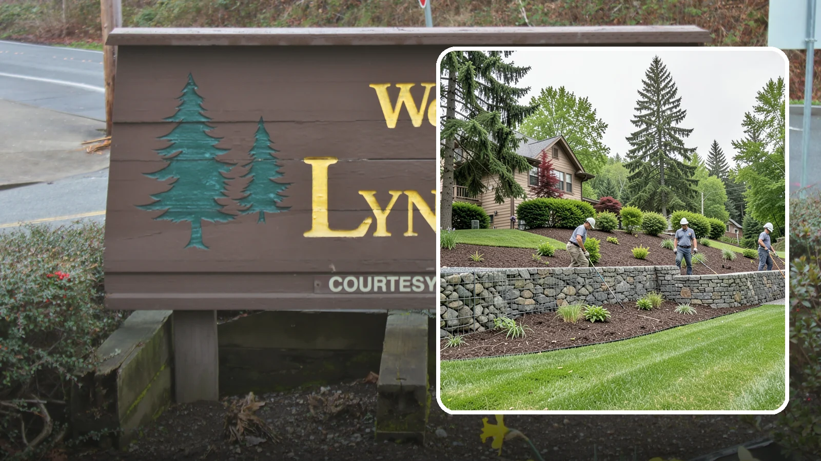 Gabion Retaining Wall in Lynnwood, Snohomish County, WA - A free-draining wall of stone-filled wire baskets that offers industrial style and outstanding water management for PNW slopes.