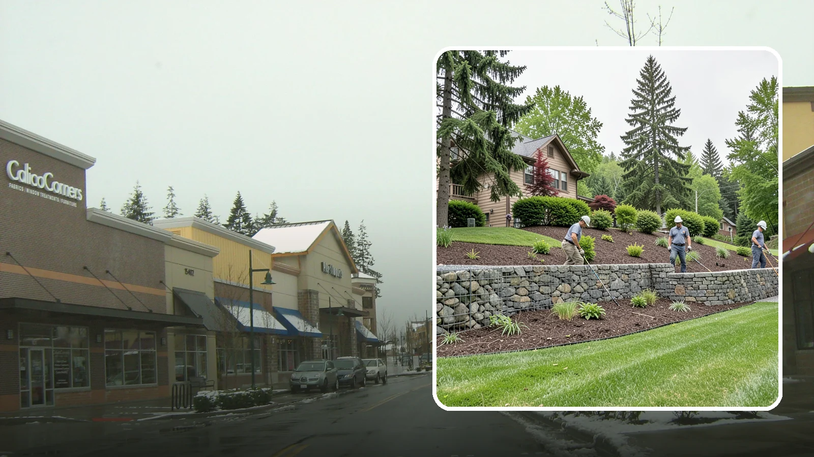 Gabion Retaining Wall in Mill Creek, Snohomish County, WA - A free-draining wall of stone-filled wire baskets that offers industrial style and outstanding water management for PNW slopes.