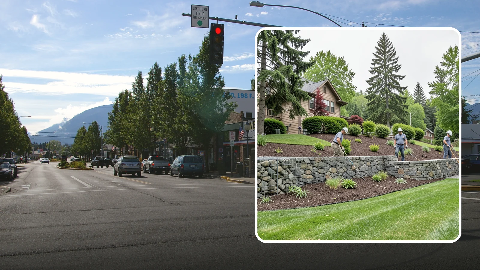 Gabion Retaining Wall in North Bend, King County, WA - A free-draining wall of stone-filled wire baskets that offers industrial style and outstanding water management for PNW slopes.