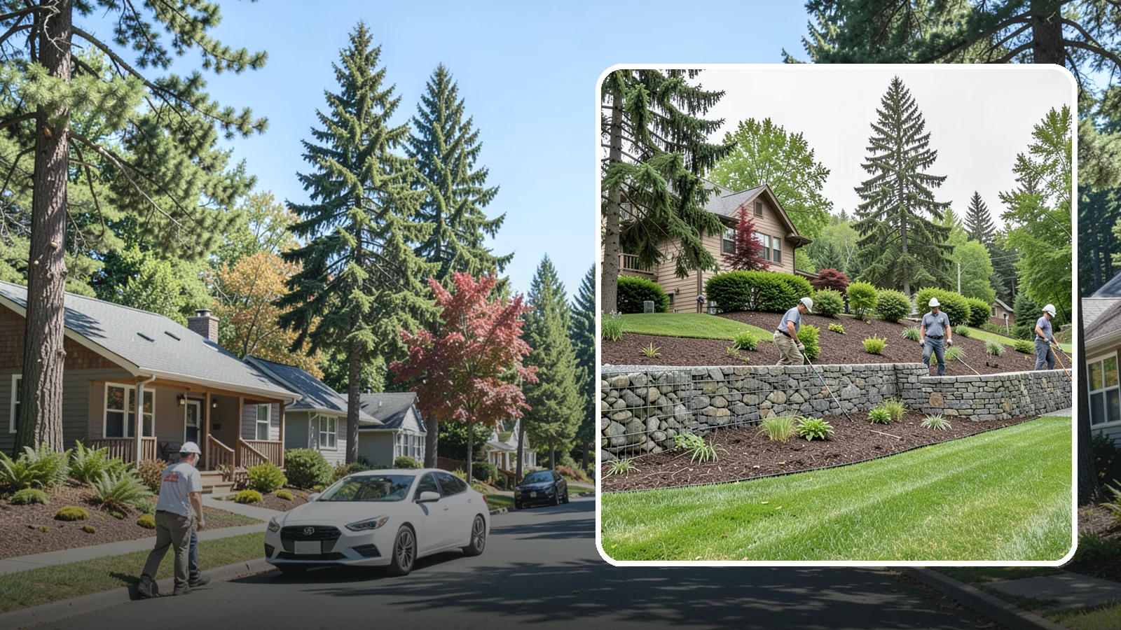 Gabion Retaining Wall in Orting, Pierce County, WA - A free-draining wall of stone-filled wire baskets that offers industrial style and outstanding water management for PNW slopes.
