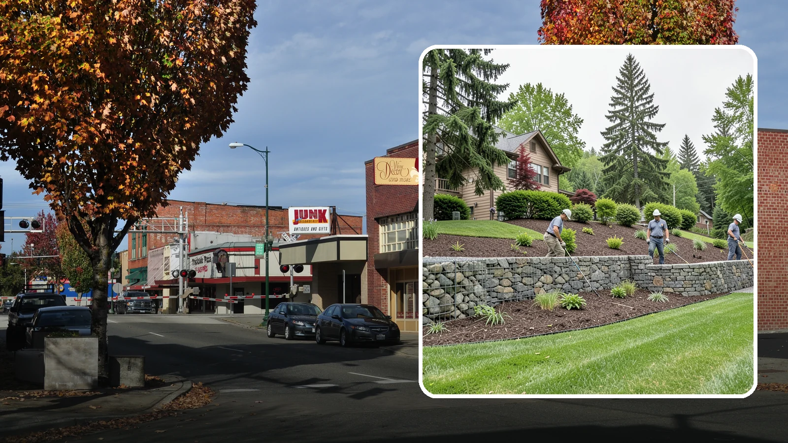 Gabion Retaining Wall in Puyallup, Pierce County, WA - A free-draining wall of stone-filled wire baskets that offers industrial style and outstanding water management for PNW slopes.