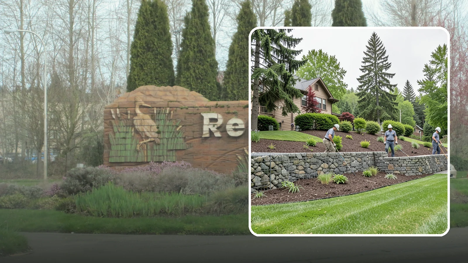 Gabion Retaining Wall in Renton, King County, WA - A free-draining wall of stone-filled wire baskets that offers industrial style and outstanding water management for PNW slopes.