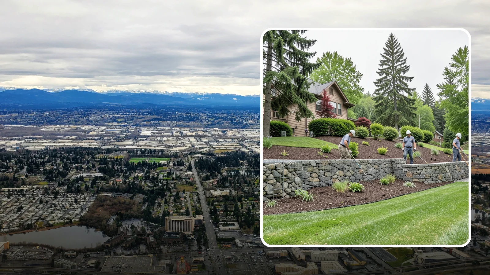 Gabion Retaining Wall in SeaTac, King County, WA - A free-draining wall of stone-filled wire baskets that offers industrial style and outstanding water management for PNW slopes.