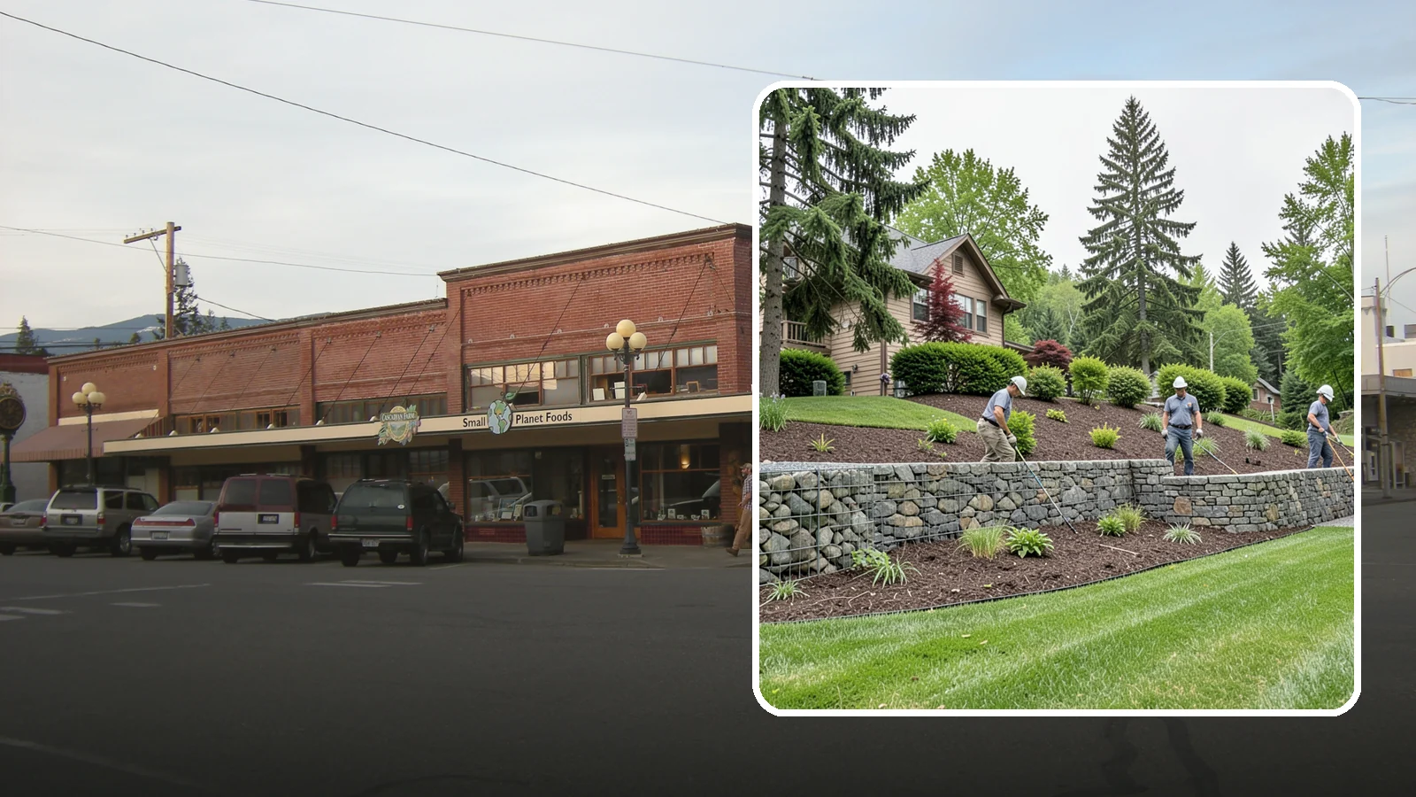 Gabion Retaining Wall in Sedro-Woolley, Skagit County, WA - A free-draining wall of stone-filled wire baskets that offers industrial style and outstanding water management for PNW slopes.