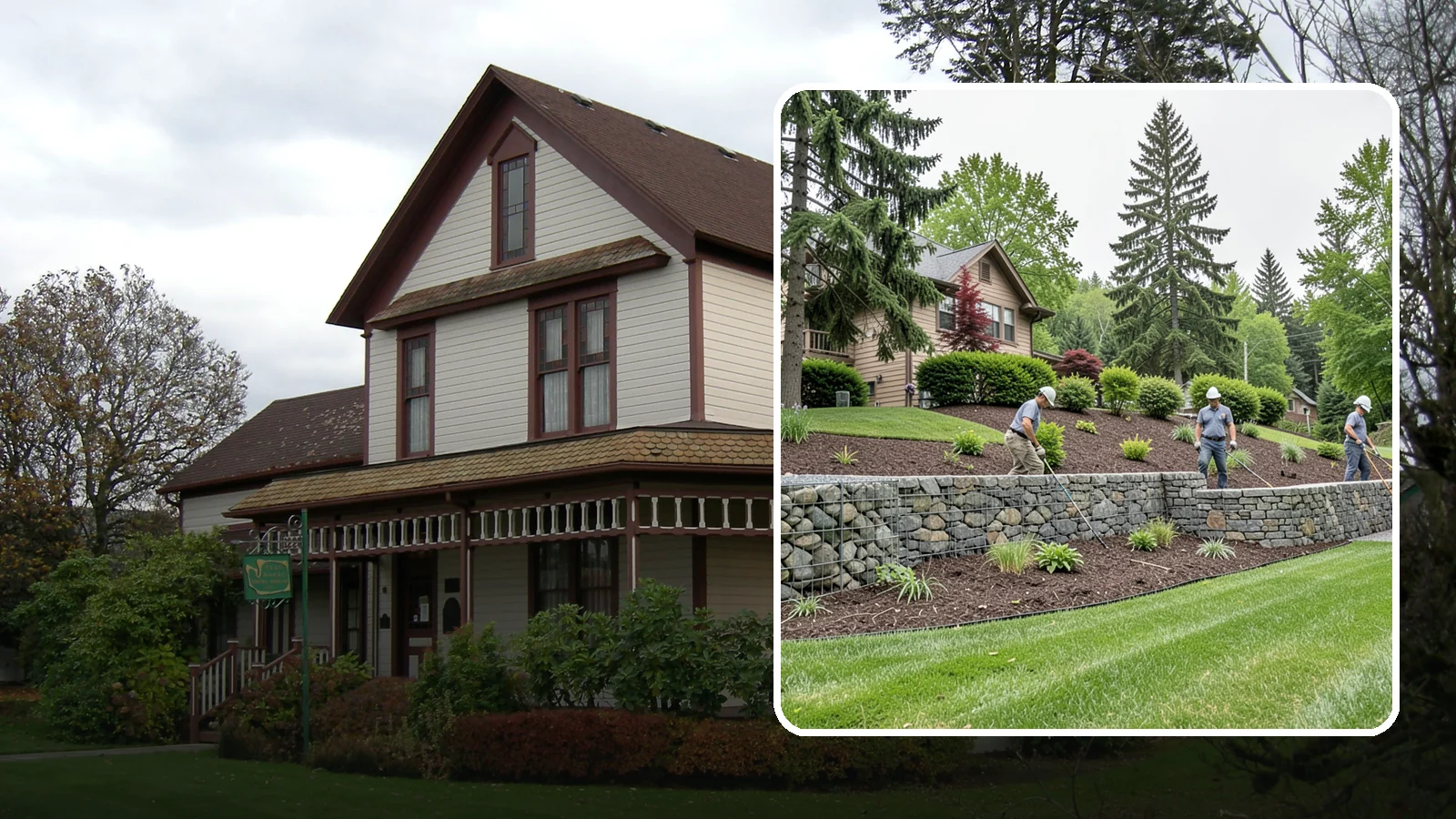 Gabion Retaining Wall in Sumner, Pierce County, WA - A free-draining wall of stone-filled wire baskets that offers industrial style and outstanding water management for PNW slopes.