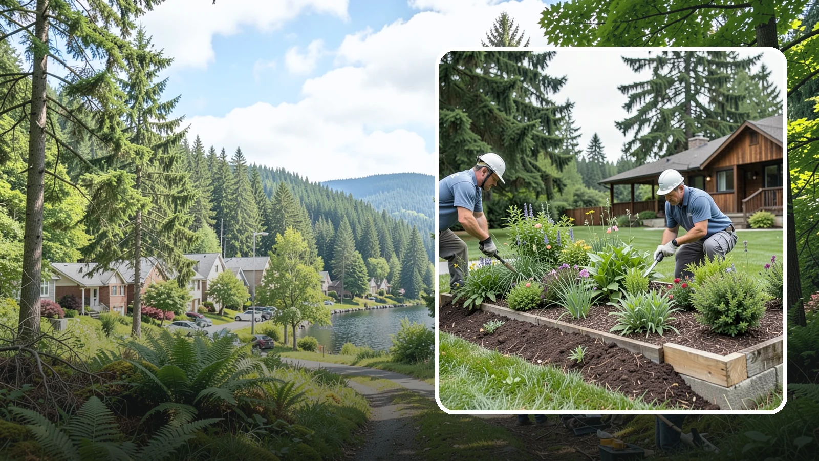 Garden Bed Installation in Lake Forest Park, King County, WA - New planting beds built from the soil up - shaped, amended, and planted for lasting curb appeal.