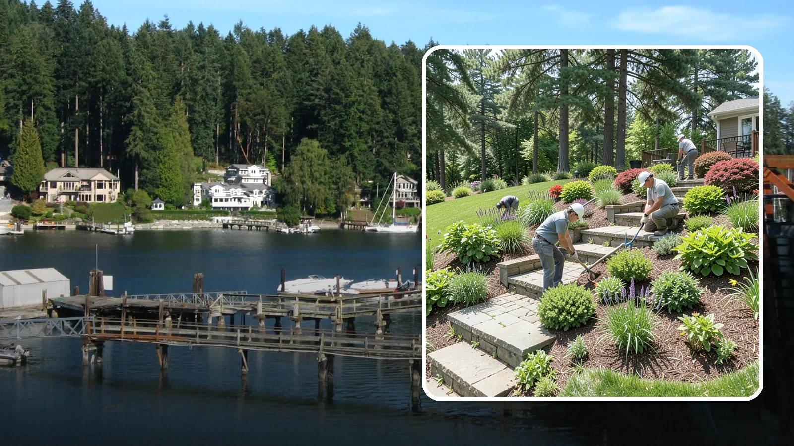 Garden Stairs in Gig Harbor, Pierce County, WA - Custom garden stairs in stone, timber, or pavers that make sloped landscapes safe and accessible.