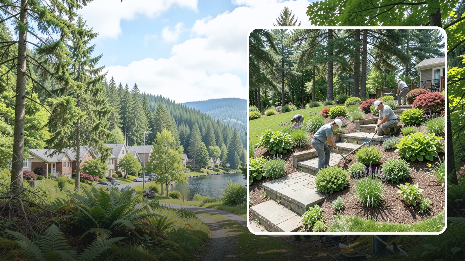 Garden Stairs in Lake Forest Park, King County, WA - Custom garden stairs in stone, timber, or pavers that make sloped landscapes safe and accessible.