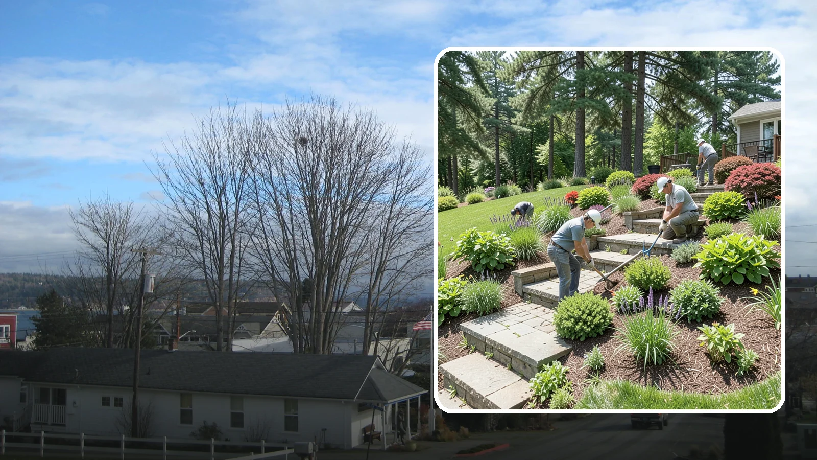 Garden Stairs in Langley, Island County, WA - Custom garden stairs in stone, timber, or pavers that make sloped landscapes safe and accessible.