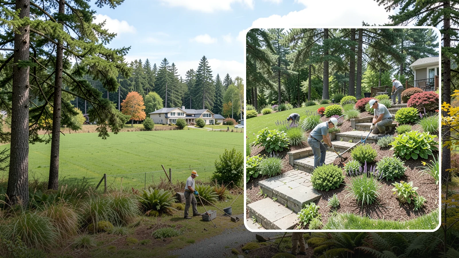 Garden Stairs in Lyman, Skagit County, WA - Custom garden stairs in stone, timber, or pavers that make sloped landscapes safe and accessible.