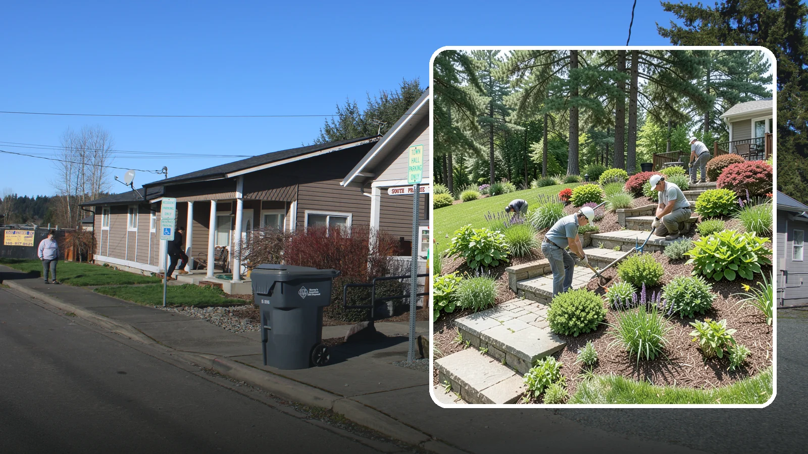 Garden Stairs in South Prairie, Pierce County, WA - Custom garden stairs in stone, timber, or pavers that make sloped landscapes safe and accessible.