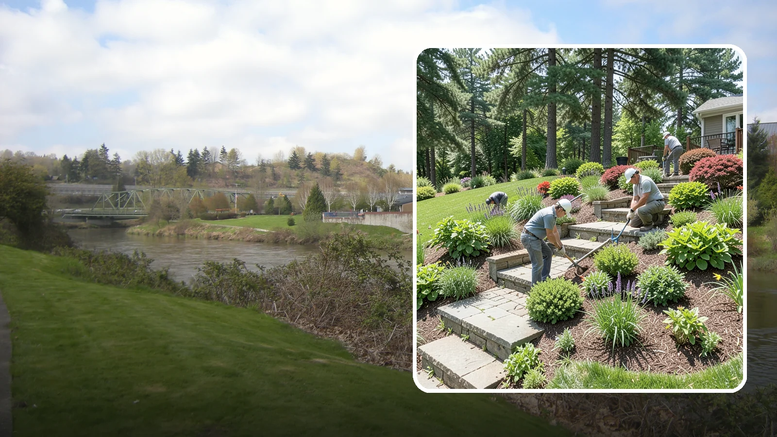 Garden Stairs in Tukwila, King County, WA - Custom garden stairs in stone, timber, or pavers that make sloped landscapes safe and accessible.