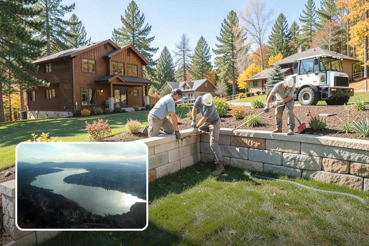 Garden Wall Installation in Sammamish, King County, WA - Defines beds and outdoor spaces