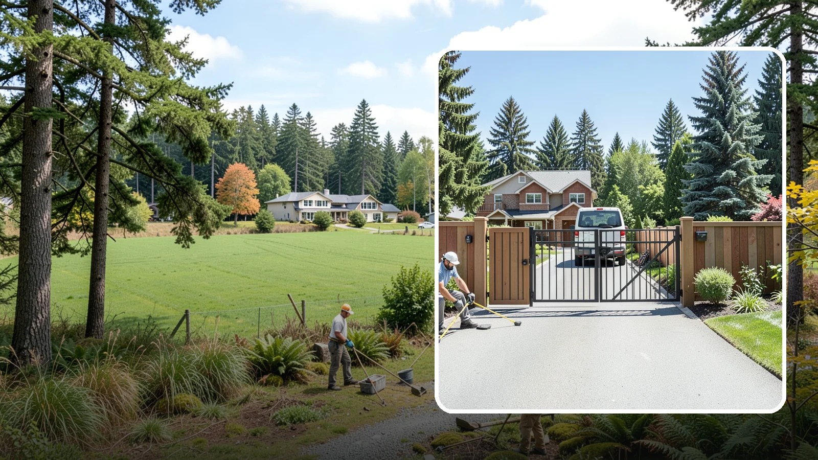 Gate Installation in Lyman, Skagit County, WA - Custom gates - walk-through and driveway - built and hung to operate smoothly and last for years.