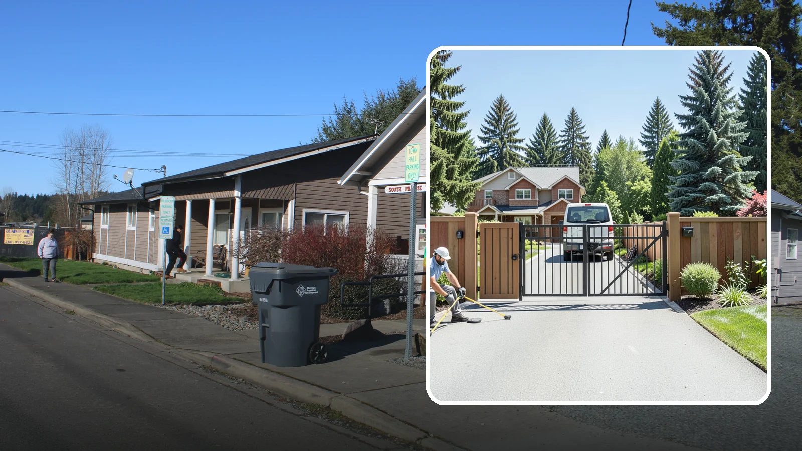 Gate Installation in South Prairie, Pierce County, WA - Custom gates - walk-through and driveway - built and hung to operate smoothly and last for years.