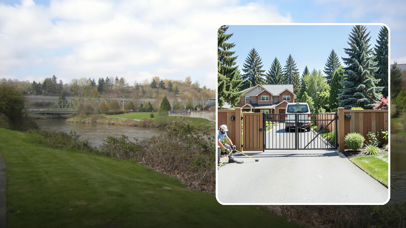 Gate Installation in Tukwila, King County, WA - Custom gates - walk-through and driveway - built and hung to operate smoothly and last for years.