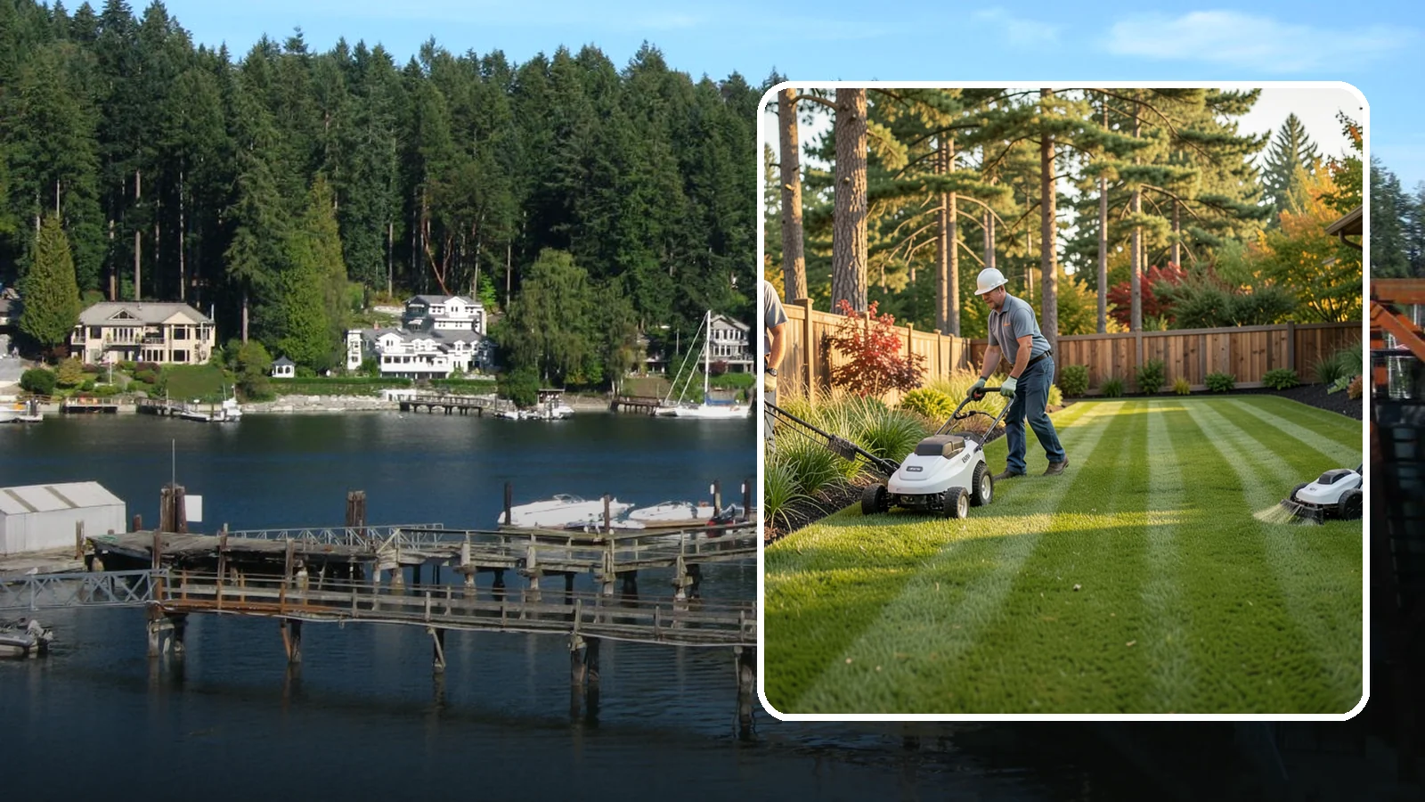 Grass Trimming in Gig Harbor, Pierce County, WA - String trimming that reaches the spots a mower cannot, so your whole lawn looks uniformly cut.