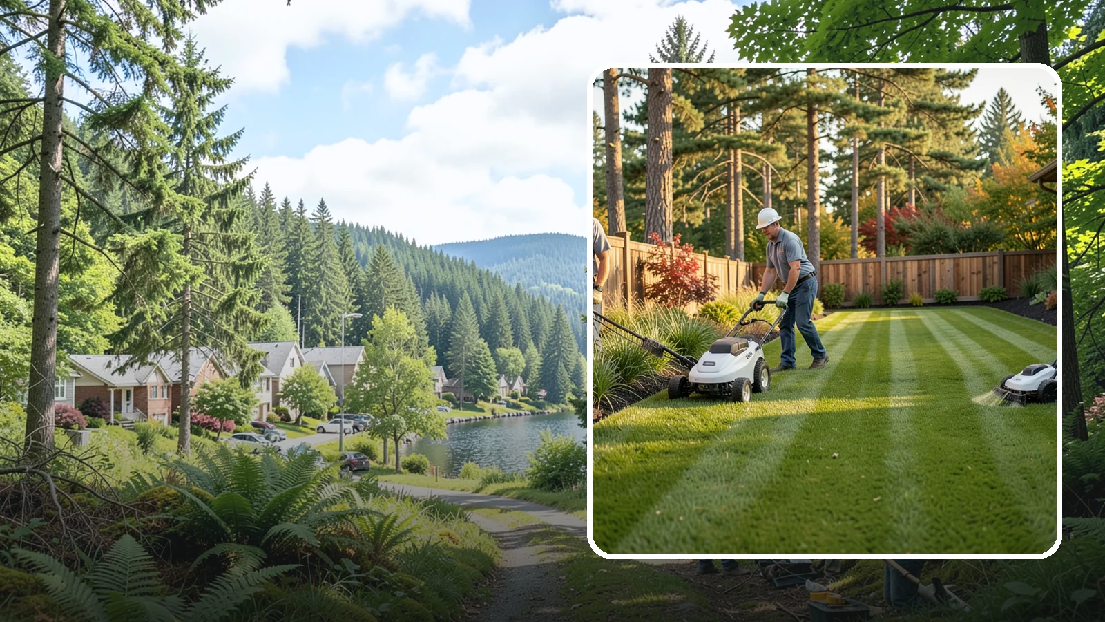 Grass Trimming in Lake Forest Park, King County, WA - String trimming that reaches the spots a mower cannot, so your whole lawn looks uniformly cut.