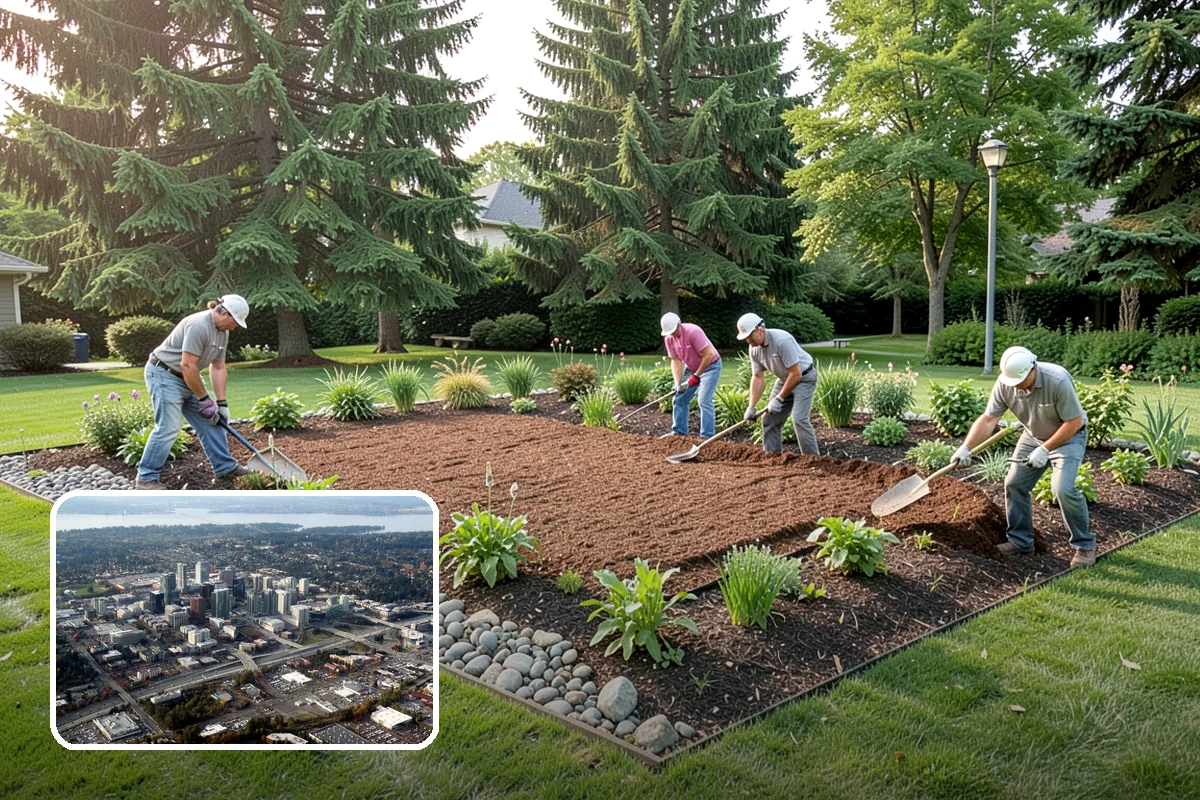 Gravel Mulch Installation in Bellevue, King County, WA - Permanent ground cover that never needs yearly replacement
