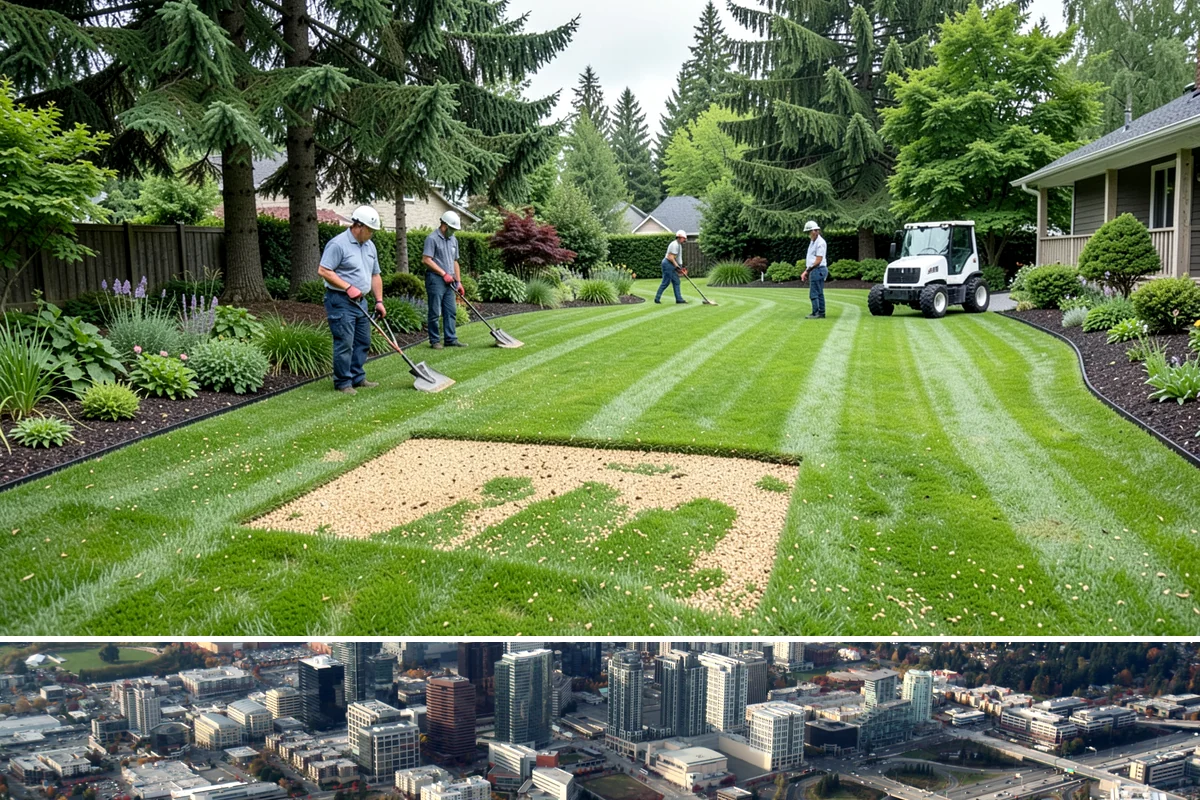Gravel Mulch Installation in Bellevue, King County, WA - Gravel can be installed any time of year, but dry summer windows in the Northwest make grading and fabric work cleaner and faster.