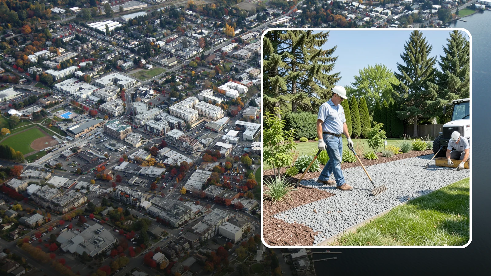 Gravel Mulch Installation in Kirkland, King County, WA - We install decorative gravel mulch for a clean, permanent ground cover that never needs annual replacement.