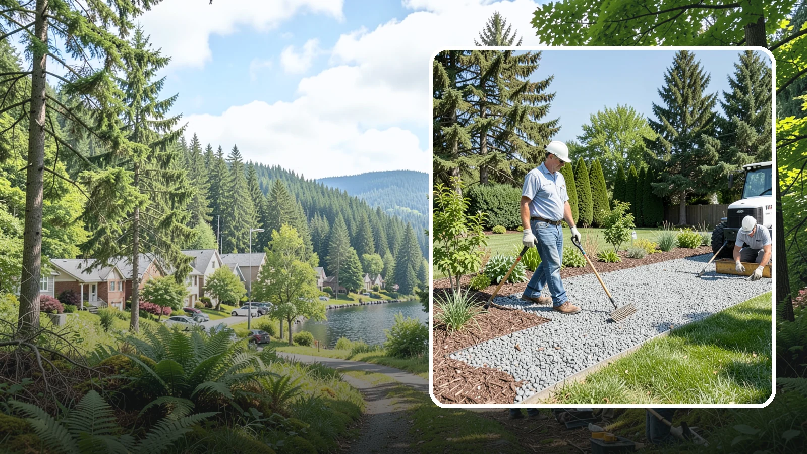 Gravel Mulch Installation in Lake Forest Park, King County, WA - We install decorative gravel mulch for a clean, permanent ground cover that never needs annual replacement.