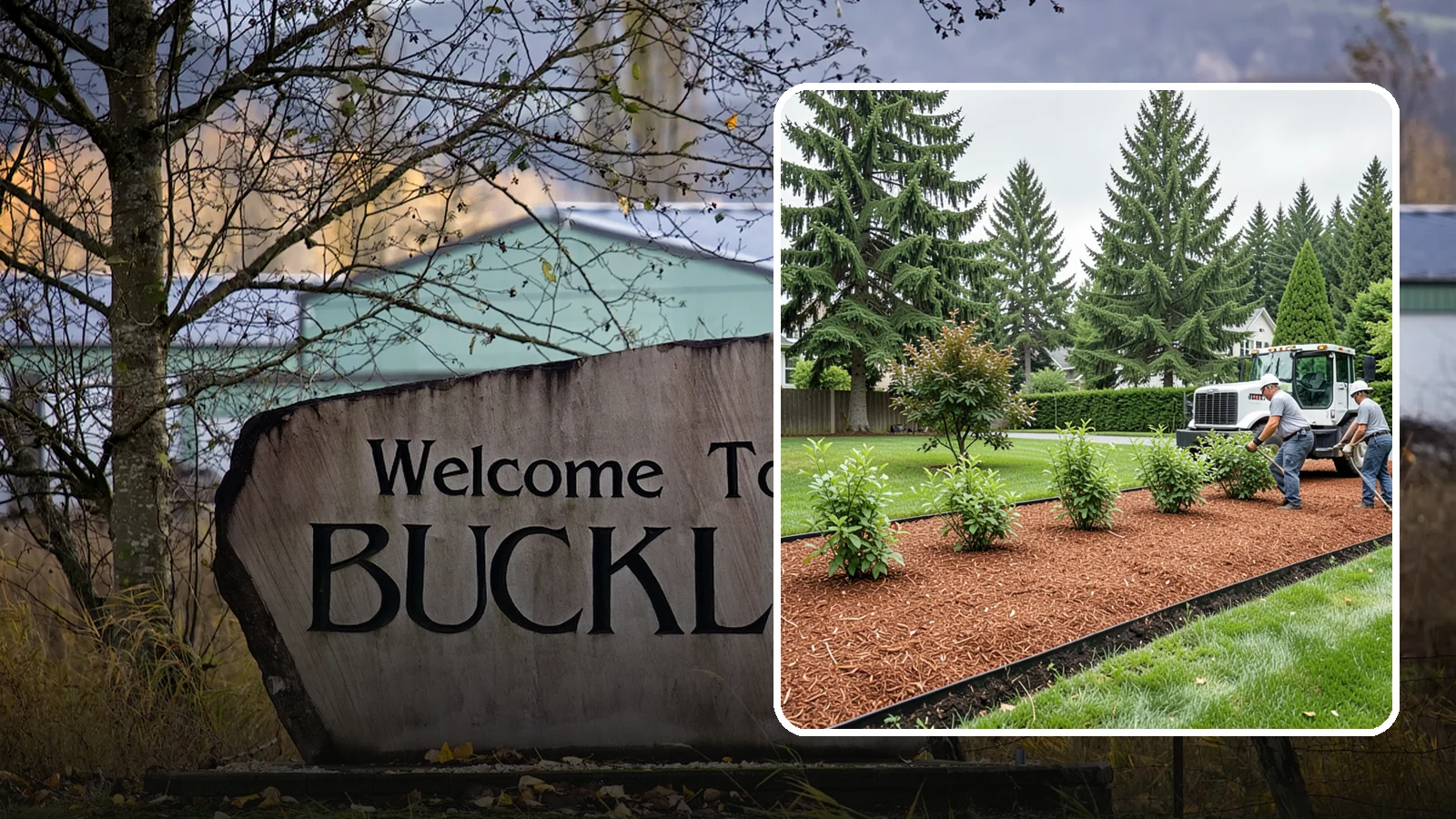 Hemlock Mulch Installation in Buckley, Pierce County, WA - We install rich reddish-brown hemlock mulch that resists artificial fading and gives beds a naturally warm finish.
