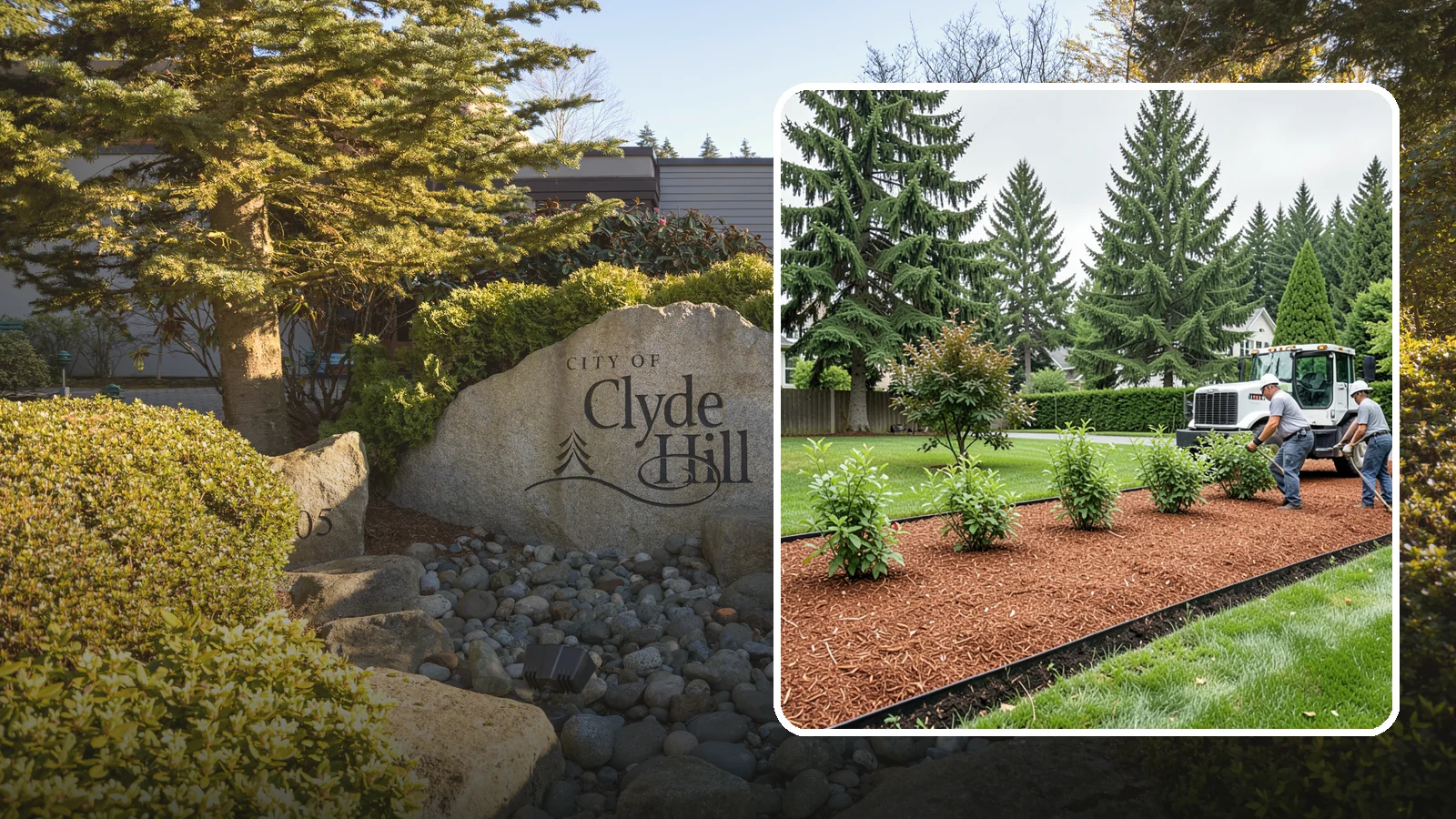 Hemlock Mulch Installation in Clyde Hill, King County, WA - We install rich reddish-brown hemlock mulch that resists artificial fading and gives beds a naturally warm finish.