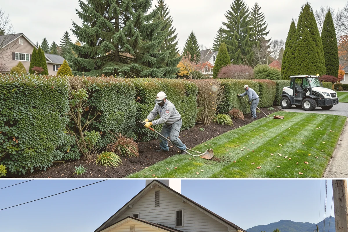 Hemlock Mulch Installation in Concrete, Skagit County, WA - Hemlock is ideal for an early-spring refresh to showcase new growth, or a fall application to warm up the beds before the rains...