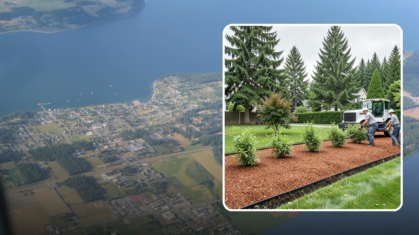 Hemlock Mulch Installation in Coupeville, Island County, WA - We install rich reddish-brown hemlock mulch that resists artificial fading and gives beds a naturally warm finish.