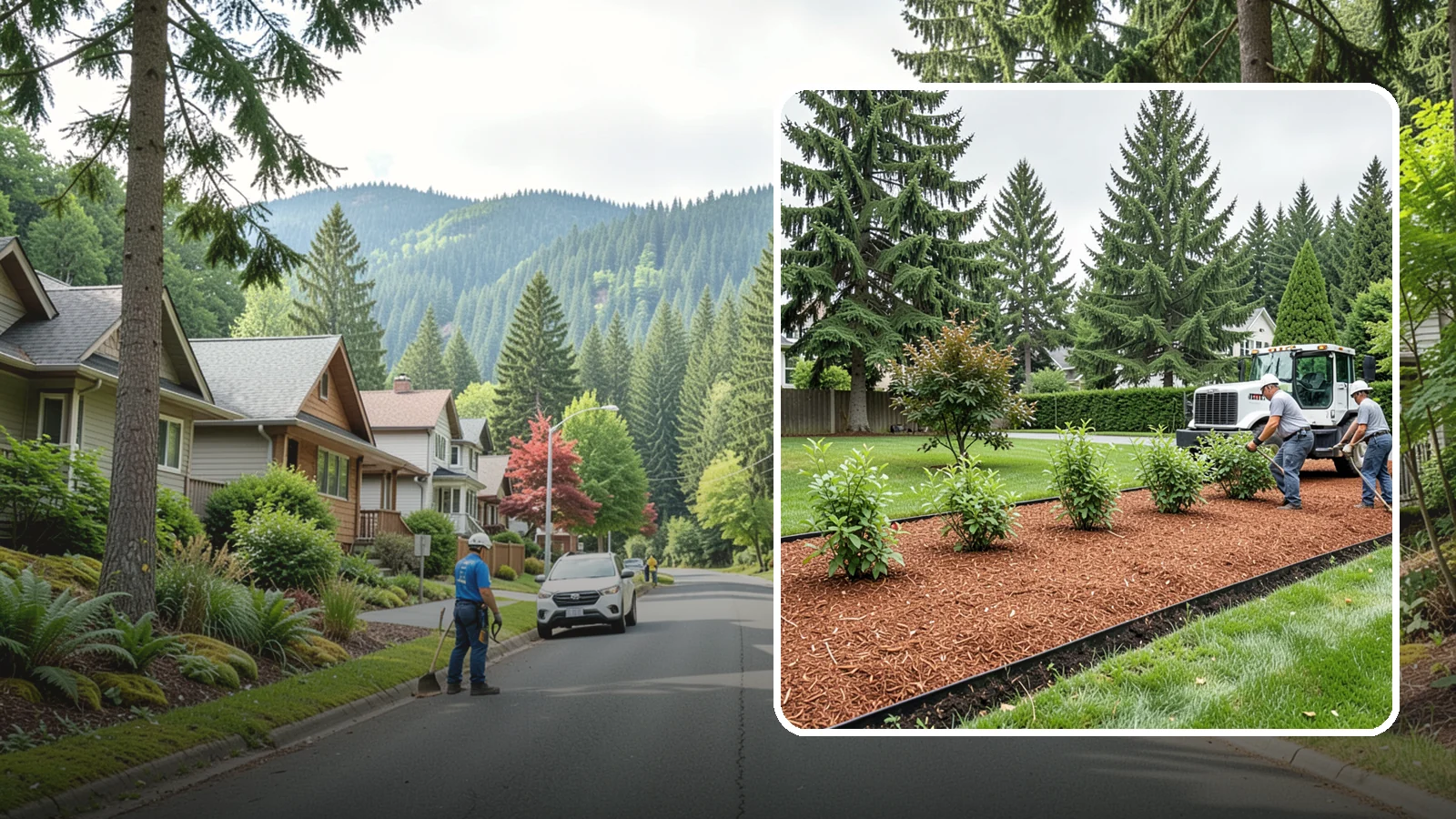 Hemlock Mulch Installation in Darrington, Snohomish County, WA - We install rich reddish-brown hemlock mulch that resists artificial fading and gives beds a naturally warm finish.