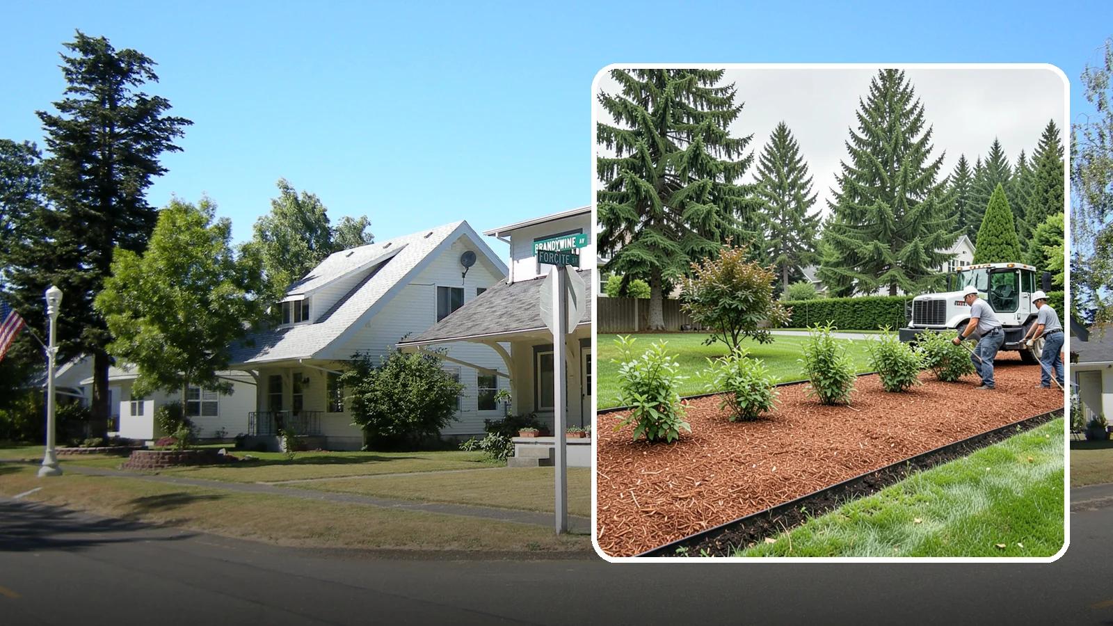 Hemlock Mulch Installation in DuPont, Pierce County, WA - We install rich reddish-brown hemlock mulch that resists artificial fading and gives beds a naturally warm finish.