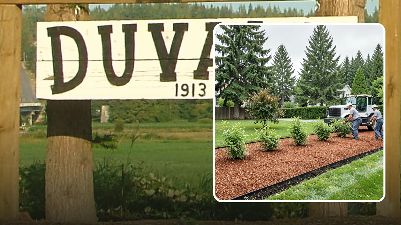 Hemlock Mulch Installation in Duvall, King County, WA - We install rich reddish-brown hemlock mulch that resists artificial fading and gives beds a naturally warm finish.
