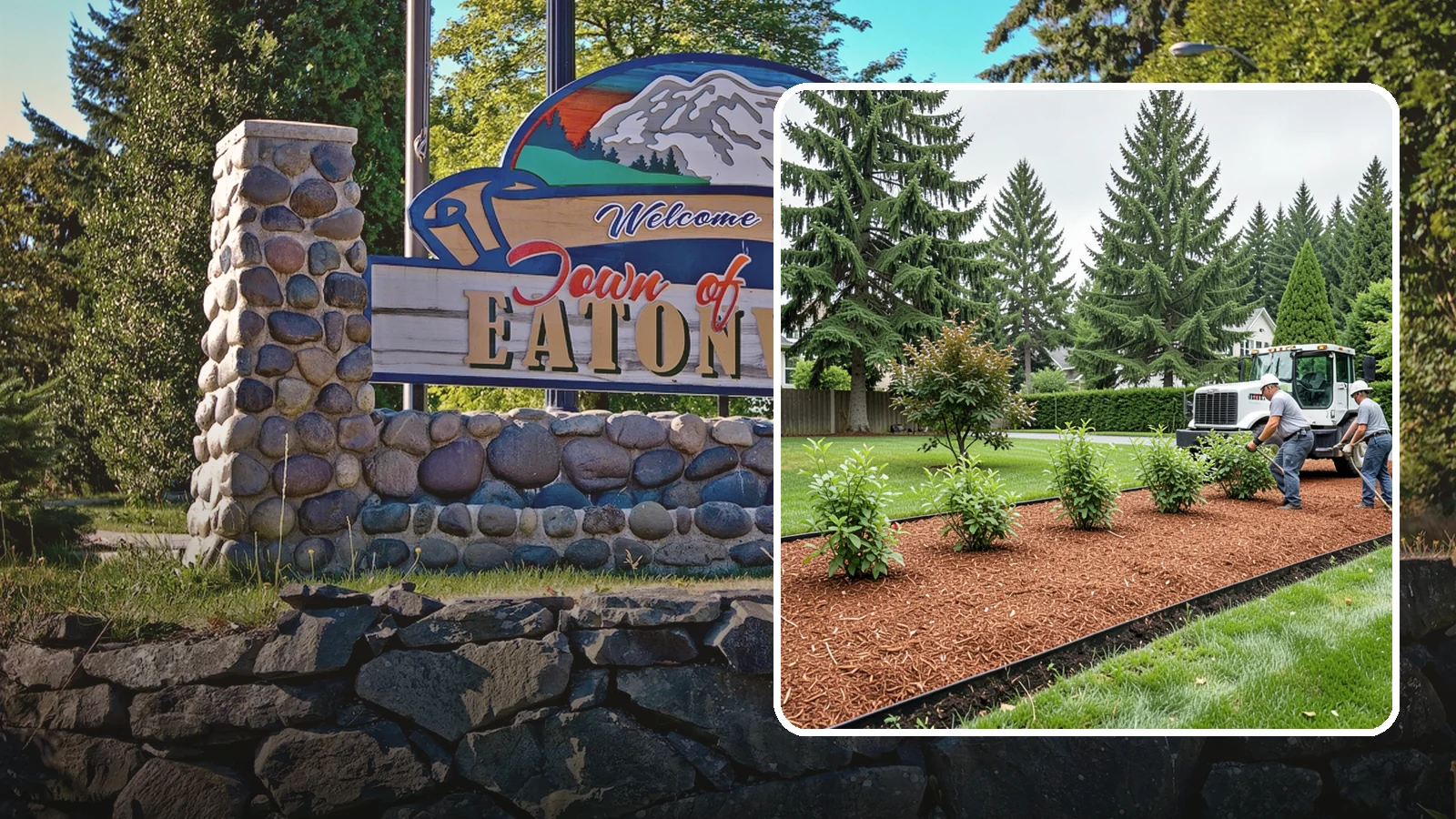Hemlock Mulch Installation in Eatonville, Pierce County, WA - We install rich reddish-brown hemlock mulch that resists artificial fading and gives beds a naturally warm finish.