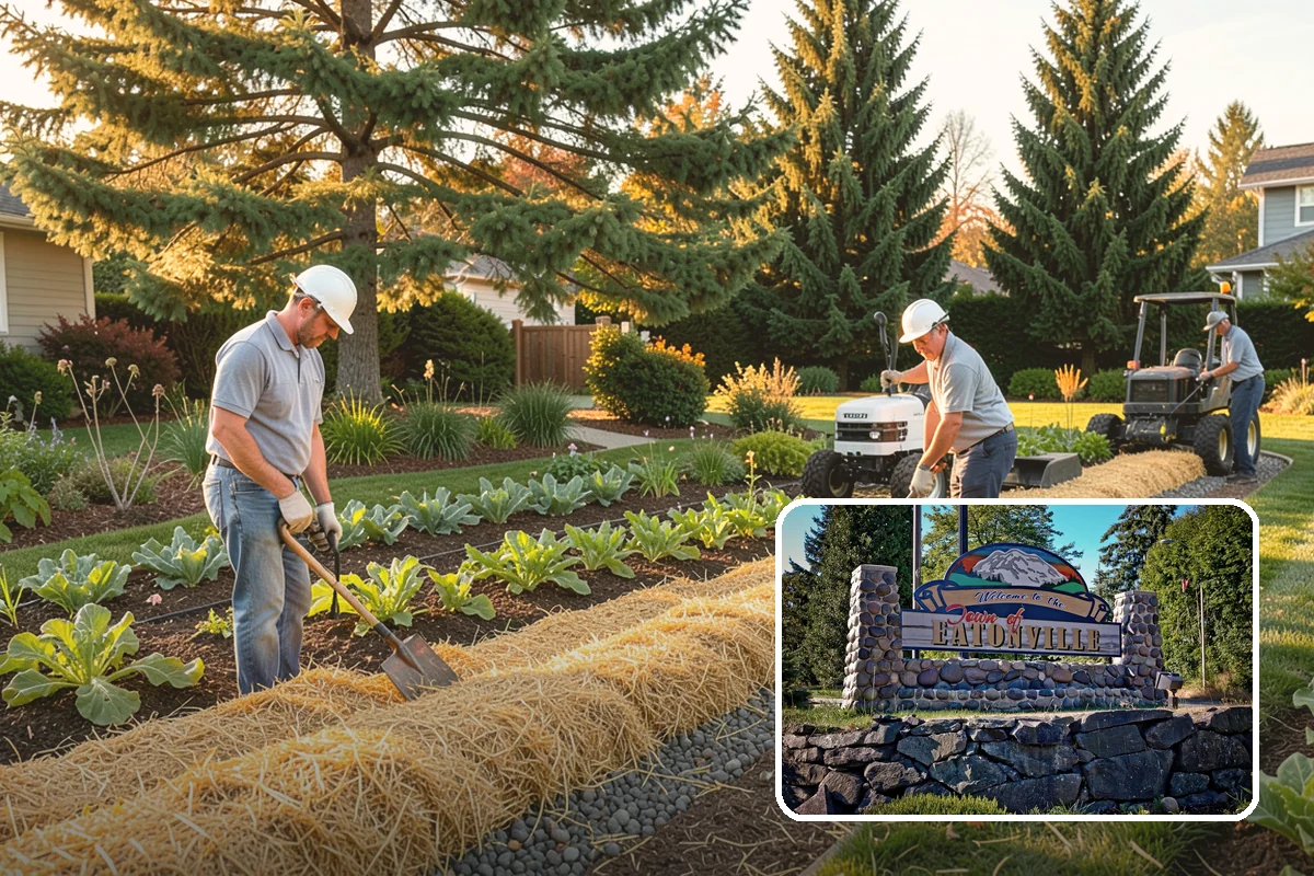 Hemlock Mulch Installation in Eatonville, Pierce County, WA - Naturally rich red-brown color with no added dyes