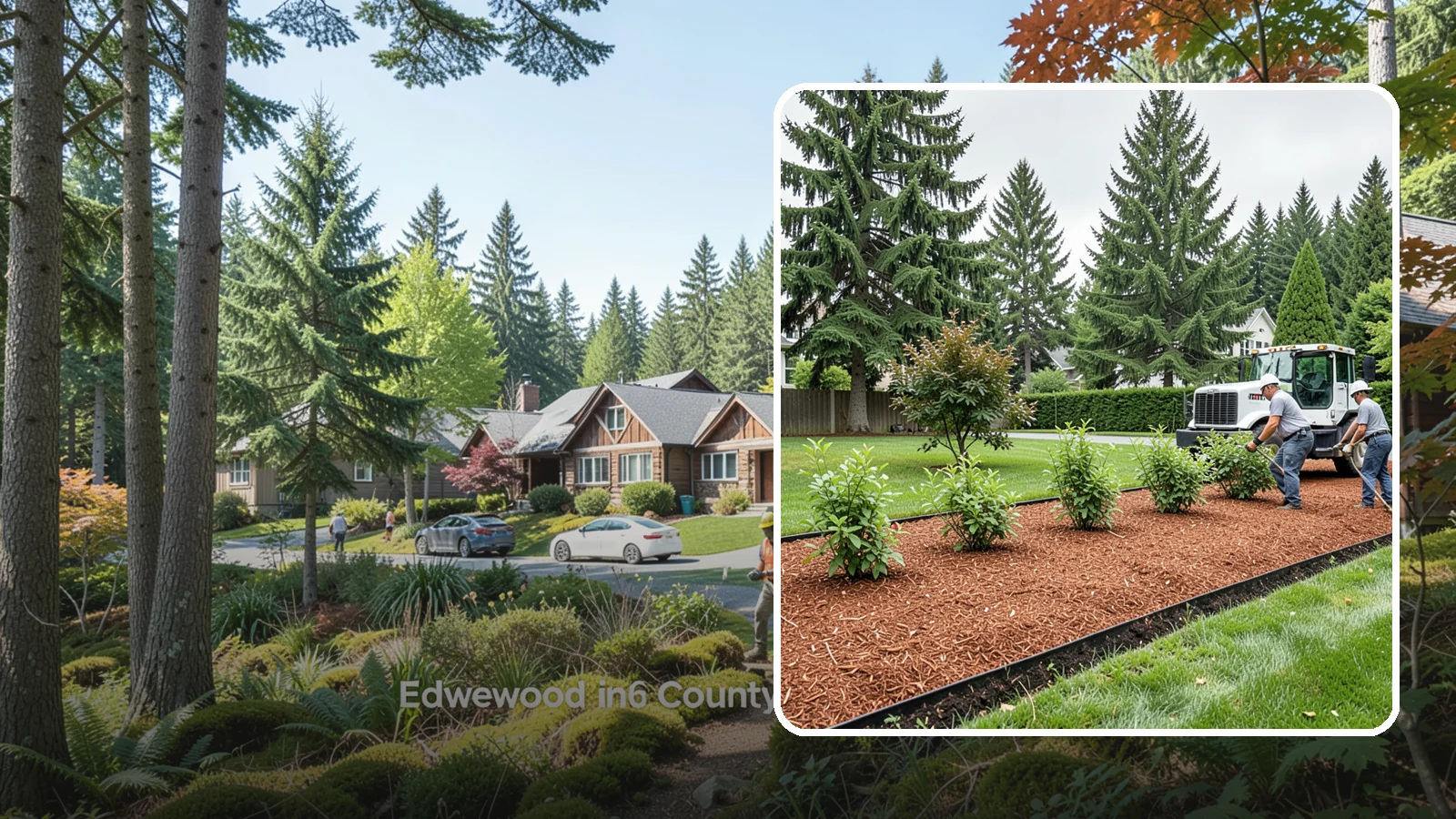 Hemlock Mulch Installation in Edgewood, Pierce County, WA - We install rich reddish-brown hemlock mulch that resists artificial fading and gives beds a naturally warm finish.