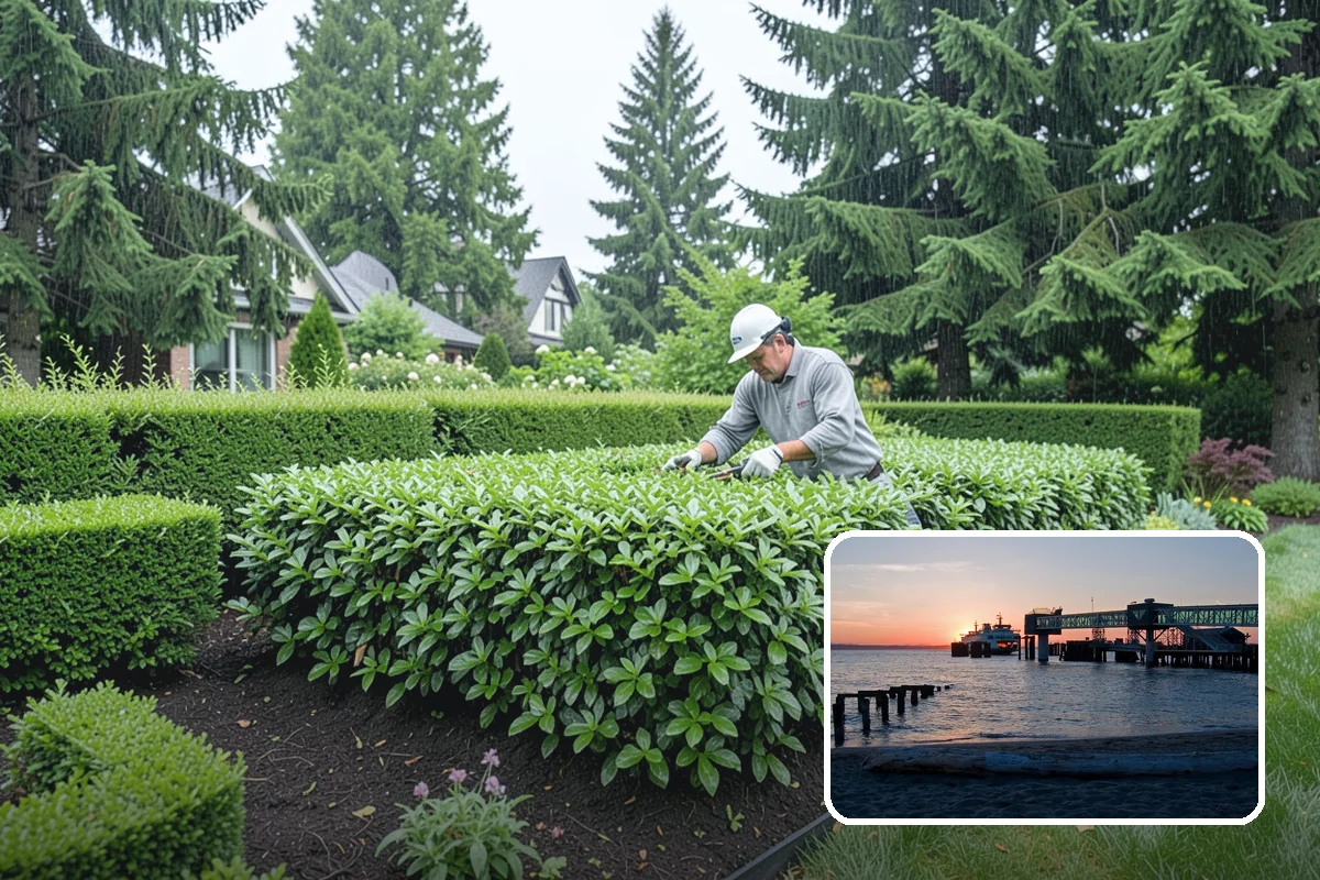 Hemlock Mulch Installation in Edmonds, Snohomish County, WA - Naturally rich red-brown color with no added dyes