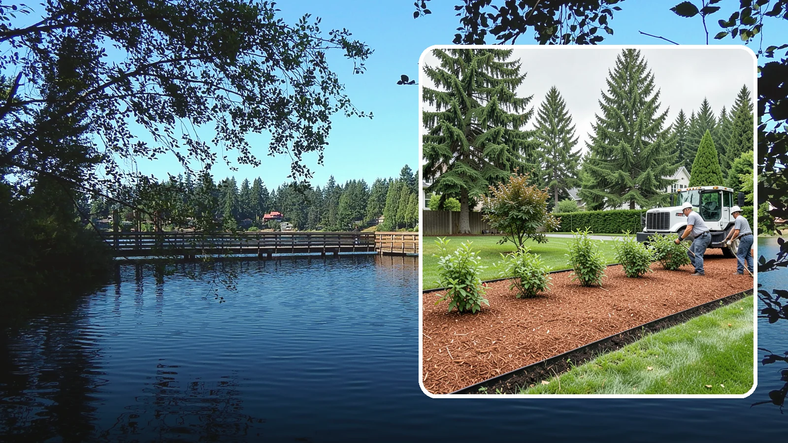 Hemlock Mulch Installation in Federal Way, King County, WA - We install rich reddish-brown hemlock mulch that resists artificial fading and gives beds a naturally warm finish.