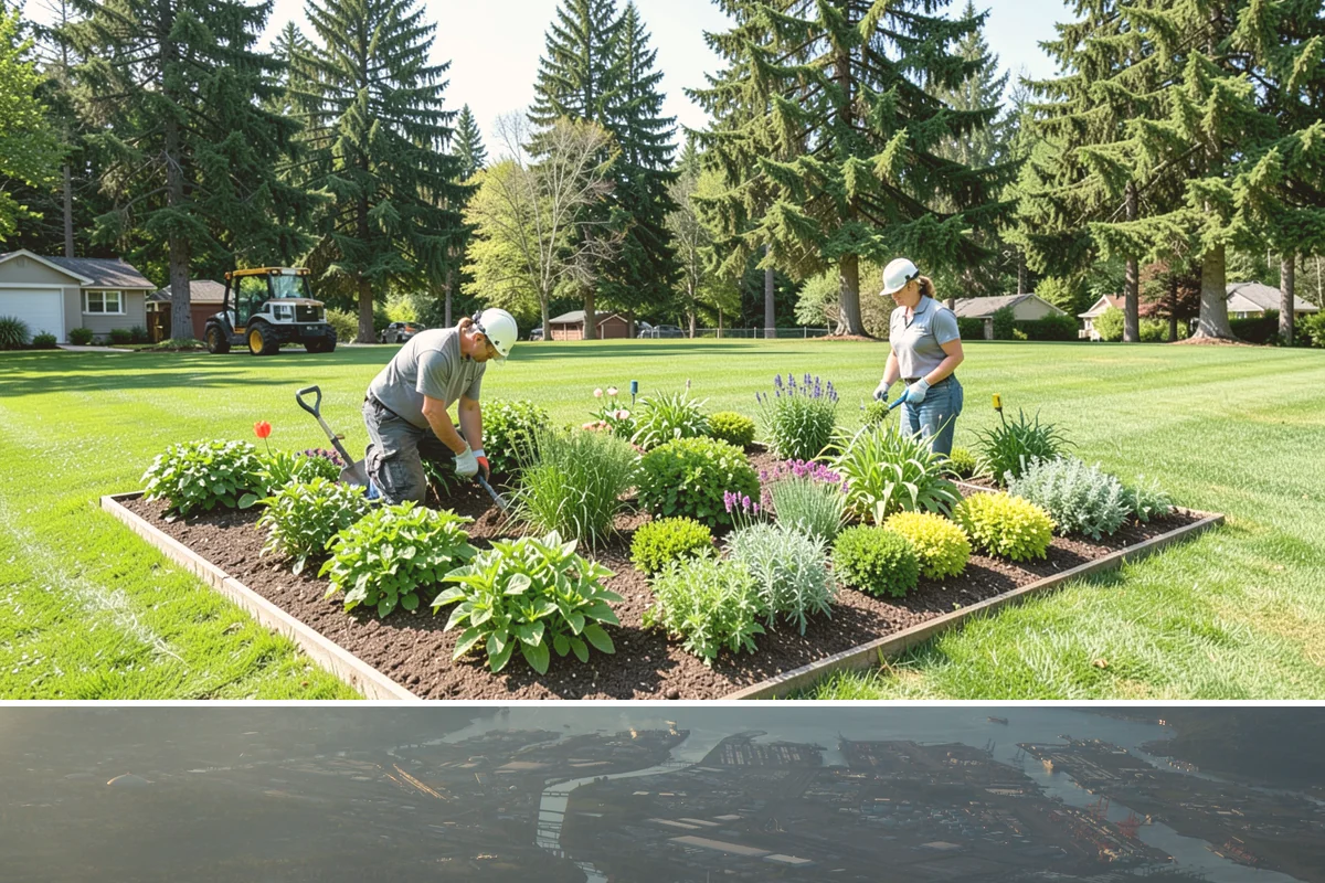 Hemlock Mulch Installation in Fife, Pierce County, WA - Hemlock is ideal for an early-spring refresh to showcase new growth, or a fall application to warm up the beds before the rains...