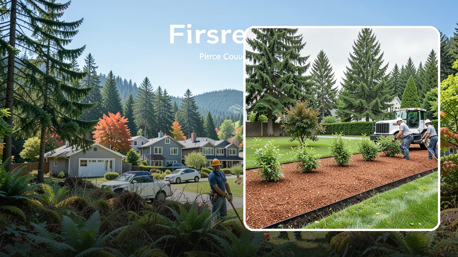 Hemlock Mulch Installation in Fircrest, Pierce County, WA - We install rich reddish-brown hemlock mulch that resists artificial fading and gives beds a naturally warm finish.