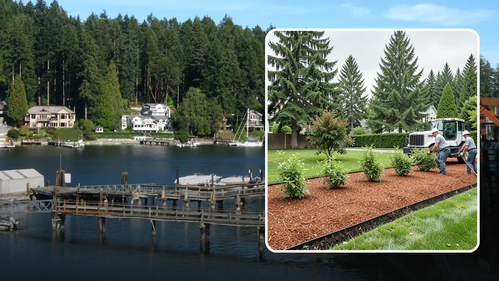 Hemlock Mulch Installation in Gig Harbor, Pierce County, WA - We install rich reddish-brown hemlock mulch that resists artificial fading and gives beds a naturally warm finish.