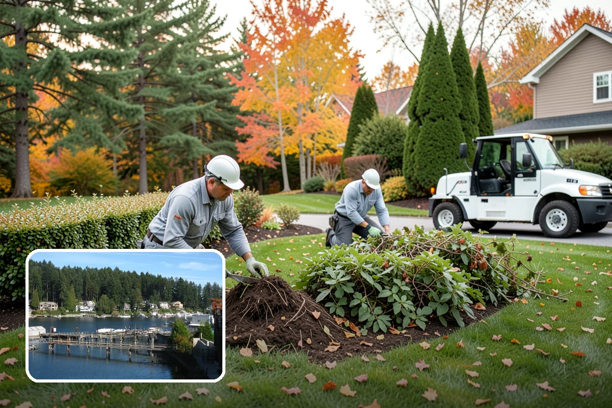 Hemlock Mulch Installation in Gig Harbor, Pierce County, WA - Naturally rich red-brown color with no added dyes