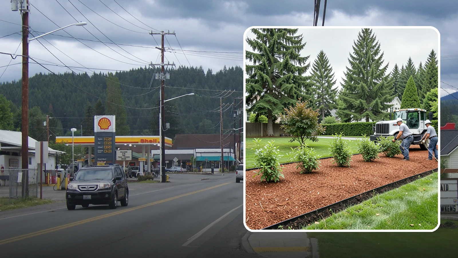Hemlock Mulch Installation in Granite Falls, Snohomish County, WA - We install rich reddish-brown hemlock mulch that resists artificial fading and gives beds a naturally warm finish.