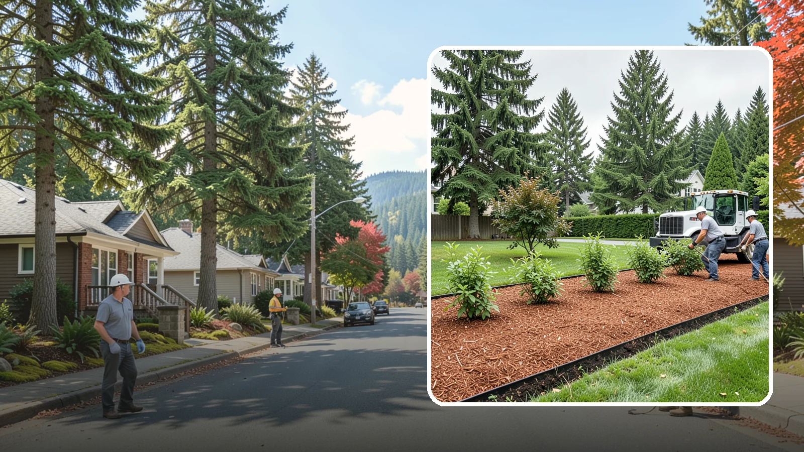 Hemlock Mulch Installation in Hunts Point, King County, WA - We install rich reddish-brown hemlock mulch that resists artificial fading and gives beds a naturally warm finish.
